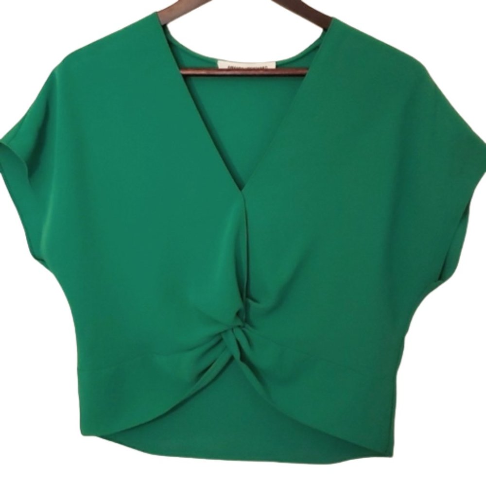 Amanda Uprichard V-Neck Twist Front Crop Top Green Med